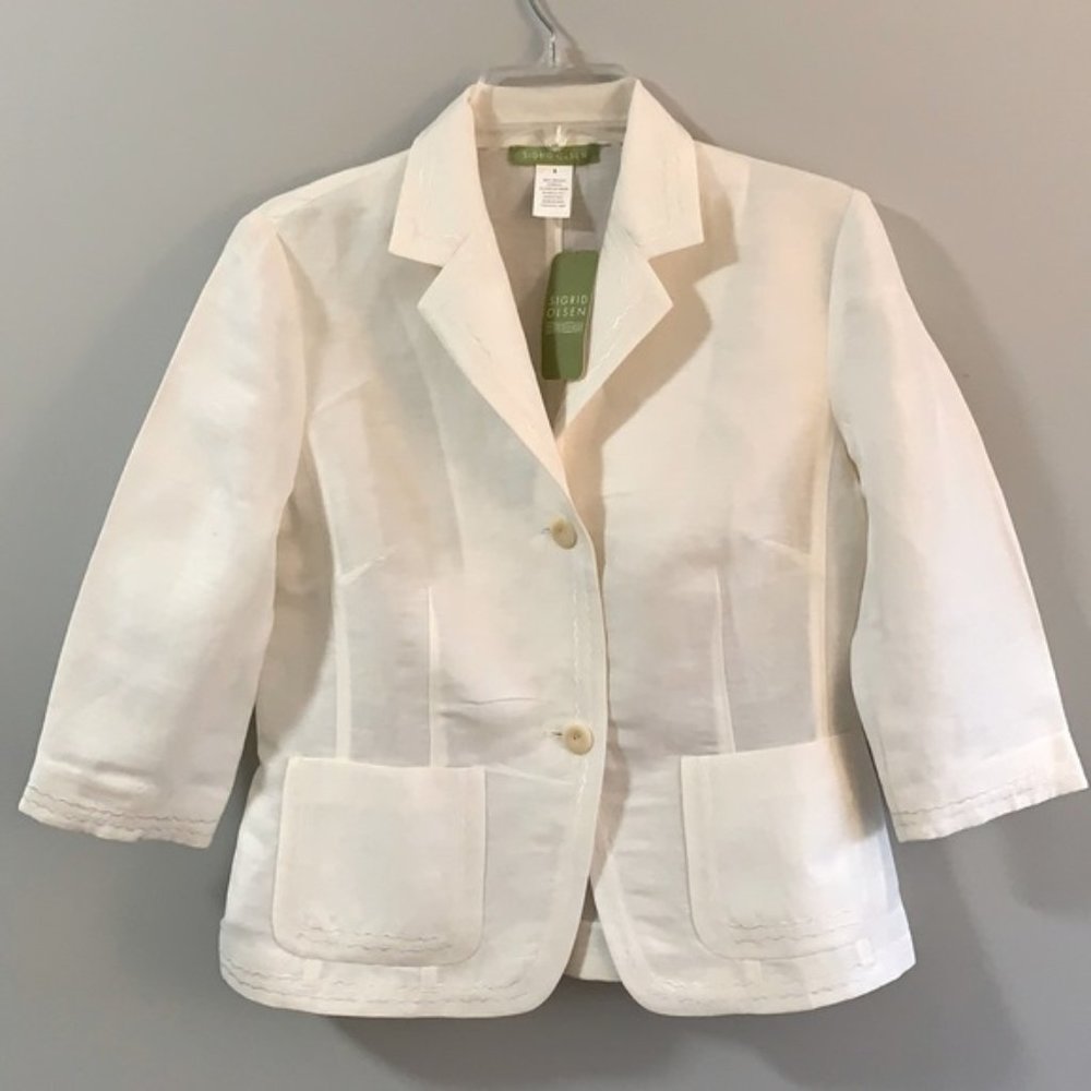 NWT Sigrid Olsen Natural White Linen Jacket. Size 8.